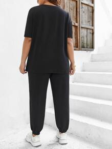 Calvaya Plus Heart Print Tee & Joggers - Black - View 2