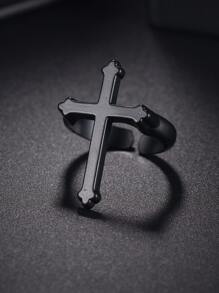 時尚流行男士合金十字裝飾袖口戒指適合珠寶禮物和時尚外觀 - 黑色 - 查看 1