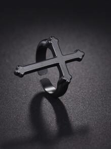 時尚流行男士合金十字裝飾袖口戒指適合珠寶禮物和時尚外觀 - 黑色 - 查看 2