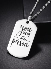 Men Slogan Graphic Geometric Charm Necklace - Silver - View 1