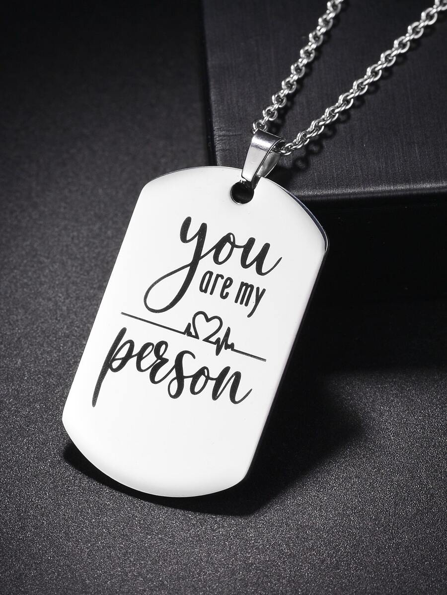 Men Slogan Graphic Geometric Charm Necklace - Silver - View 1