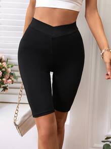 SHEIN Essnce High Waist Cycling Shorts - Black - View 1