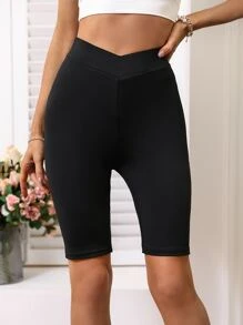 SHEIN Essnce High Waist Cycling Shorts - Black - View 4
