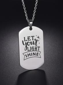 Men Slogan Graphic Geometric Charm Necklace - Silver - View 1
