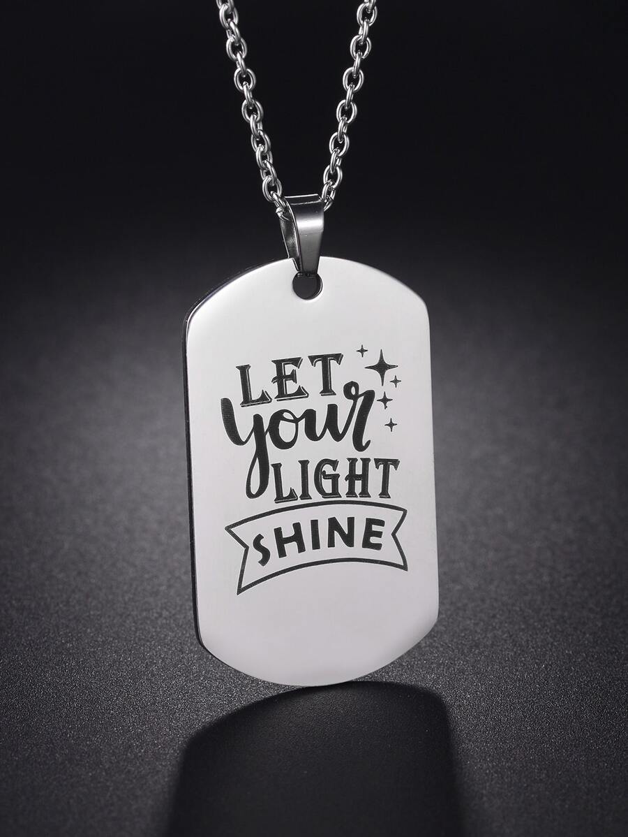 Men Slogan Graphic Geometric Charm Necklace - Silver - View 1