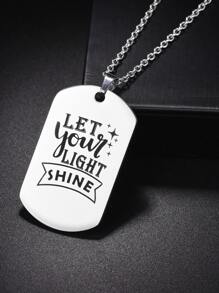 Men Slogan Graphic Geometric Charm Necklace - Silver - View 2