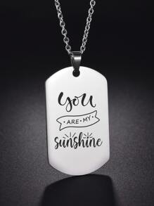 Men Slogan Graphic Geometric Charm Necklace - Silver - View 1