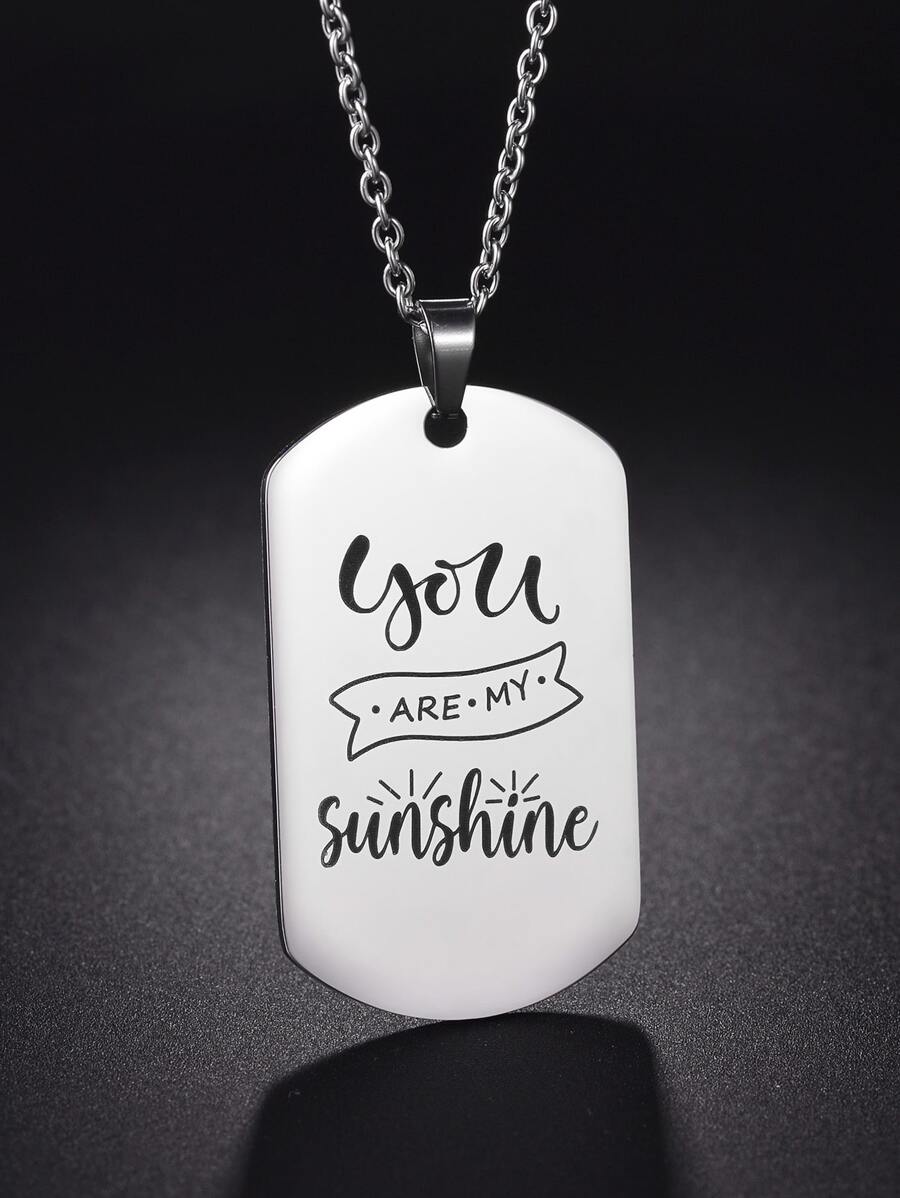 Men Slogan Graphic Geometric Charm Necklace - Silver - View 1