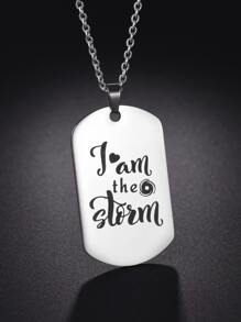 Men Slogan Graphic Geometric Charm Necklace - Silver - View 1