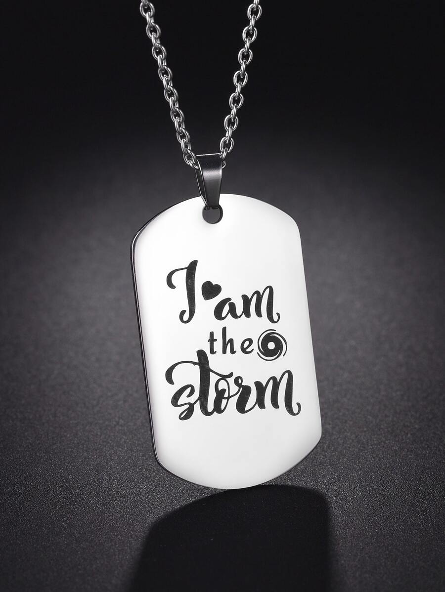 Men Slogan Graphic Geometric Charm Necklace - Silver - View 1