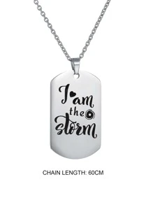 Men Slogan Graphic Geometric Charm Necklace - Silver - View 3