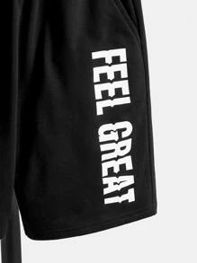 SHEIN 男孩熊和字母圖案T恤和短褲 - 黑色 - 查看 3