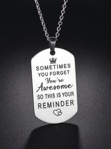 Men Slogan Graphic Geometric Charm Necklace - Silver - View 1