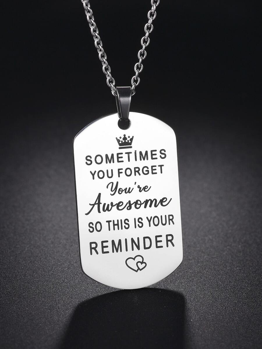 Men Slogan Graphic Geometric Charm Necklace - Silver - View 1