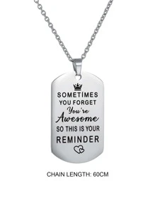 Men Slogan Graphic Geometric Charm Necklace - Silver - View 3