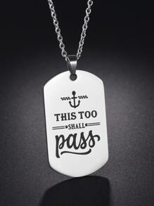 Men Slogan Graphic Geometric Charm Necklace - Silver - View 1