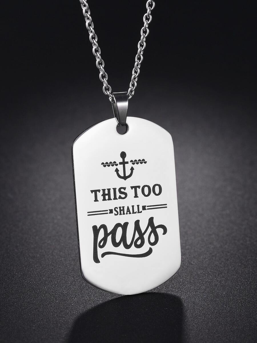 Men Slogan Graphic Geometric Charm Necklace - Silver - View 1