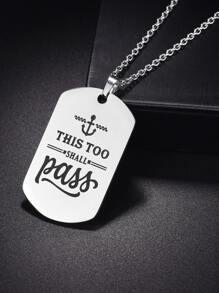 Men Slogan Graphic Geometric Charm Necklace - Silver - View 2