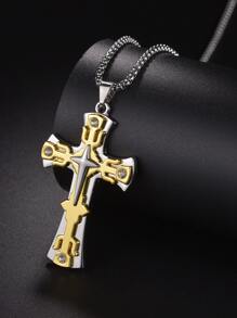 Men Cross Charm Necklace - Multicolor - View 1