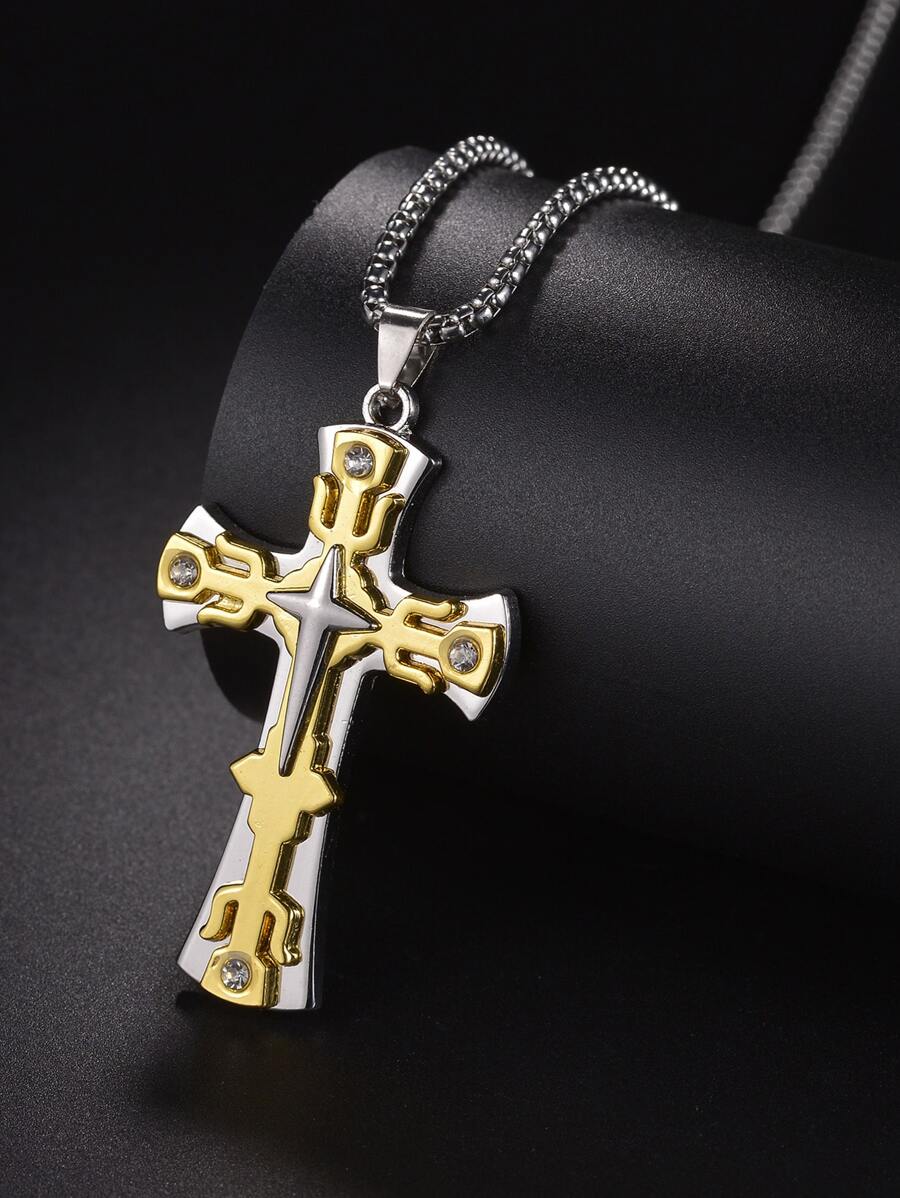 Men Cross Charm Necklace - Multicolor - View 1