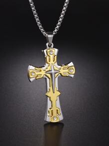 Men Cross Charm Necklace - Multicolor - View 2