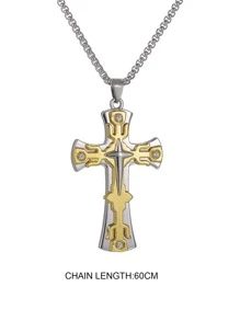 Men Cross Charm Necklace - Multicolor - View 3
