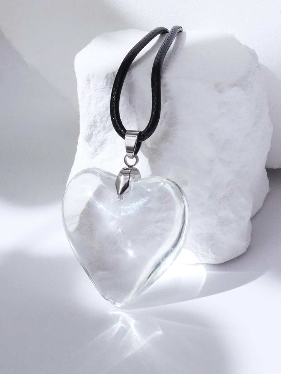 Heart Charm Necklace - Clear - View 1