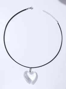 Heart Charm Necklace - Clear - View 3
