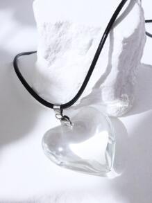 Heart Charm Necklace - Clear - View 4