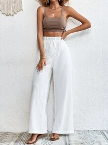 SHEIN VCAY High Waist Wide Leg Trousers - White - View 1