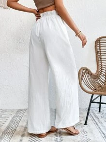 SHEIN VCAY High Waist Wide Leg Trousers - White - View 2