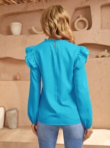 SHEIN Privé 荷葉邊燈籠袖襯衫 - 薄荷藍 - 查看 2