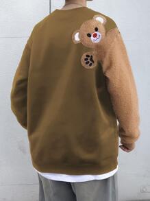 Manfinity Hypemode Men Bear Pattern Drop Shoulder Sweatshirt - Brown - View 1