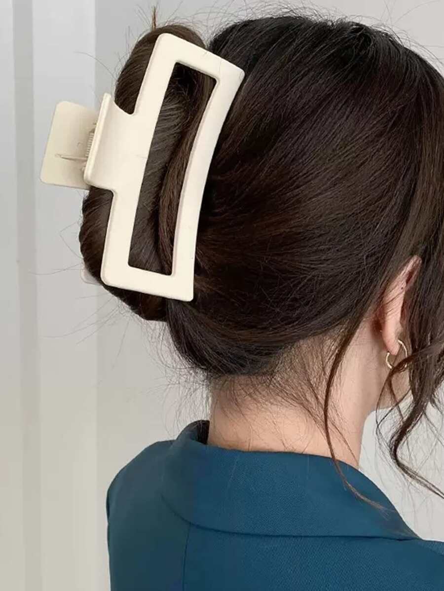 Rectangle Simple Casual Business Hair Claw,Hair Accessories,Claw Clips,Hair Jaw Clip,Hair Clutch, School Stuff, College Fall Winter Hair Clip For Vacation Outfits Woman - Beige - View 1