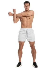 Manfinity Sport Corelite Boyfriend Style Men Split Hem Drawstring Waist Sports Shorts With Phone Pocket, White Shorts Summer Shorts Jogger Shorts Sweat Pants - White - View 3