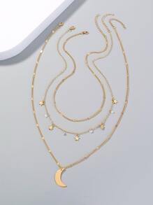Nooxian Conjunto de 3 collares colgante de estrella y luna con piedra de circonia para mujeres (número aleatorio de colgantes) - Amarillo Oro - Ver 3