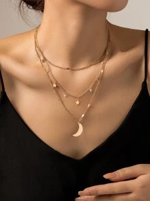 Nooxian Conjunto de 3 collares colgante de estrella y luna con piedra de circonia para mujeres (número aleatorio de colgantes) - Amarillo Oro - Ver 4