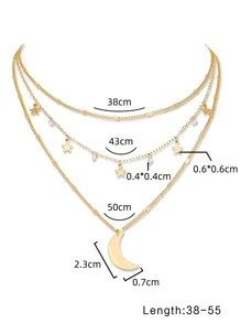 Nooxian Conjunto de 3 collares colgante de estrella y luna con piedra de circonia para mujeres (número aleatorio de colgantes) - Amarillo Oro - Ver 5
