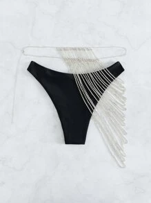 2 piezas Bottom de bikini ribete con fleco - Negro - Ver 2