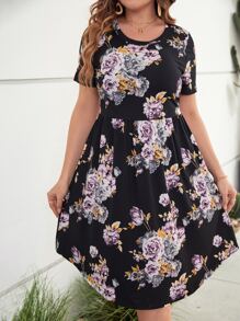 SHEIN LUNE Plus Floral Print Dress - Multicolor - View 5