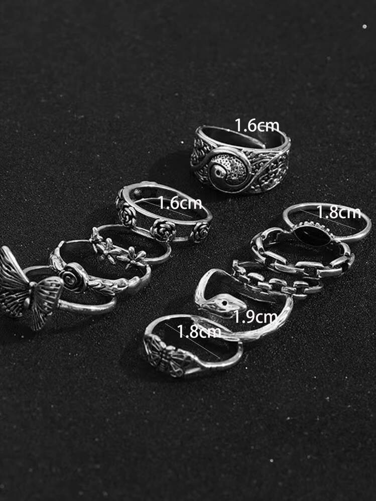10 pièces Anneau avec papillon et fleur - Argent ancien - Voir 4