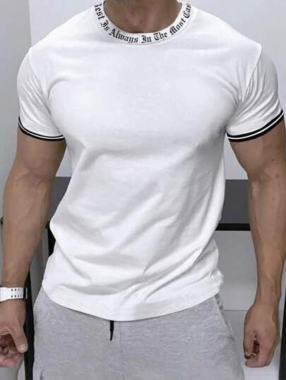 Camiseta de hombre de verano casual de manga corta y cuello semialto, de poliéster