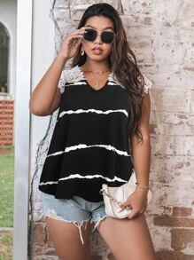SHEIN LUNE Camiseta con encaje en contraste de tie dye - Negro - Ver 3