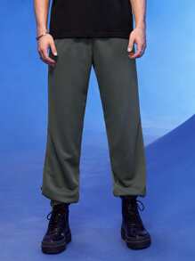 Manfinity 1 pieza Pantalones deportivos de cintura con cordón con bolsillo oblicuo - Gris Oscuro - Ver 5