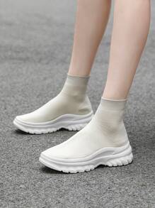 High Top Slip On Sock Sneakers - Khaki - View 1