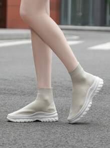 High Top Slip On Sock Sneakers - Khaki - View 2