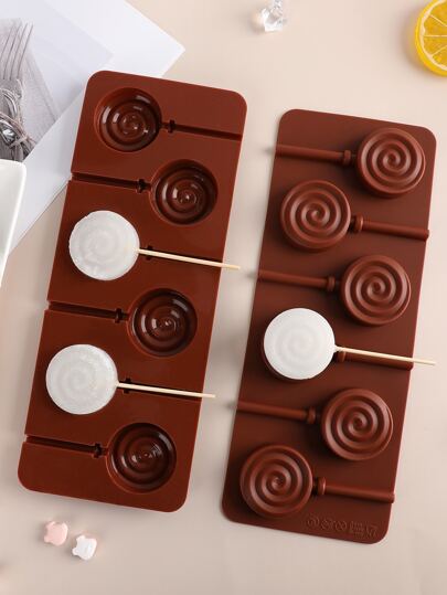 Silicone Spiral Round Lollipop Mold, 6 Cavity 3D Chocolate Candy Mold For DIY Baking, Cake Decoration, Fondant - Flexible Kitchen Gadget For Homemade Sweets And Desserts