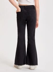 Chicas Jeans de pierna amplia desgarro bajo crudo - Negro - Ver 2
