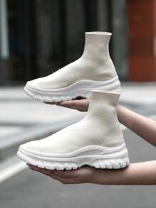 High Top Slip On Sock Sneakers - Khaki - View 3