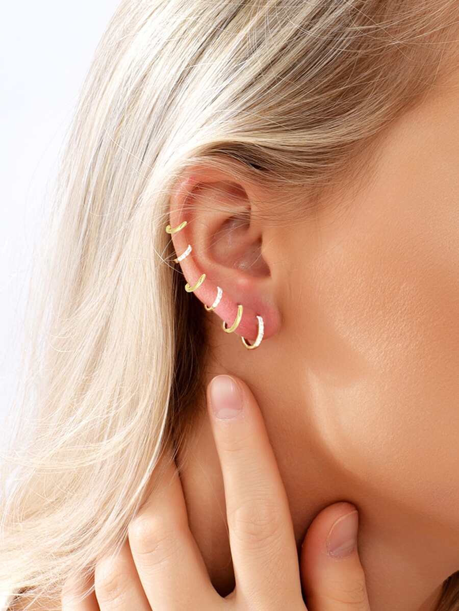 6pcs Cubic Zirconia Decor Hoop Earrings - Yellow Gold - View 1